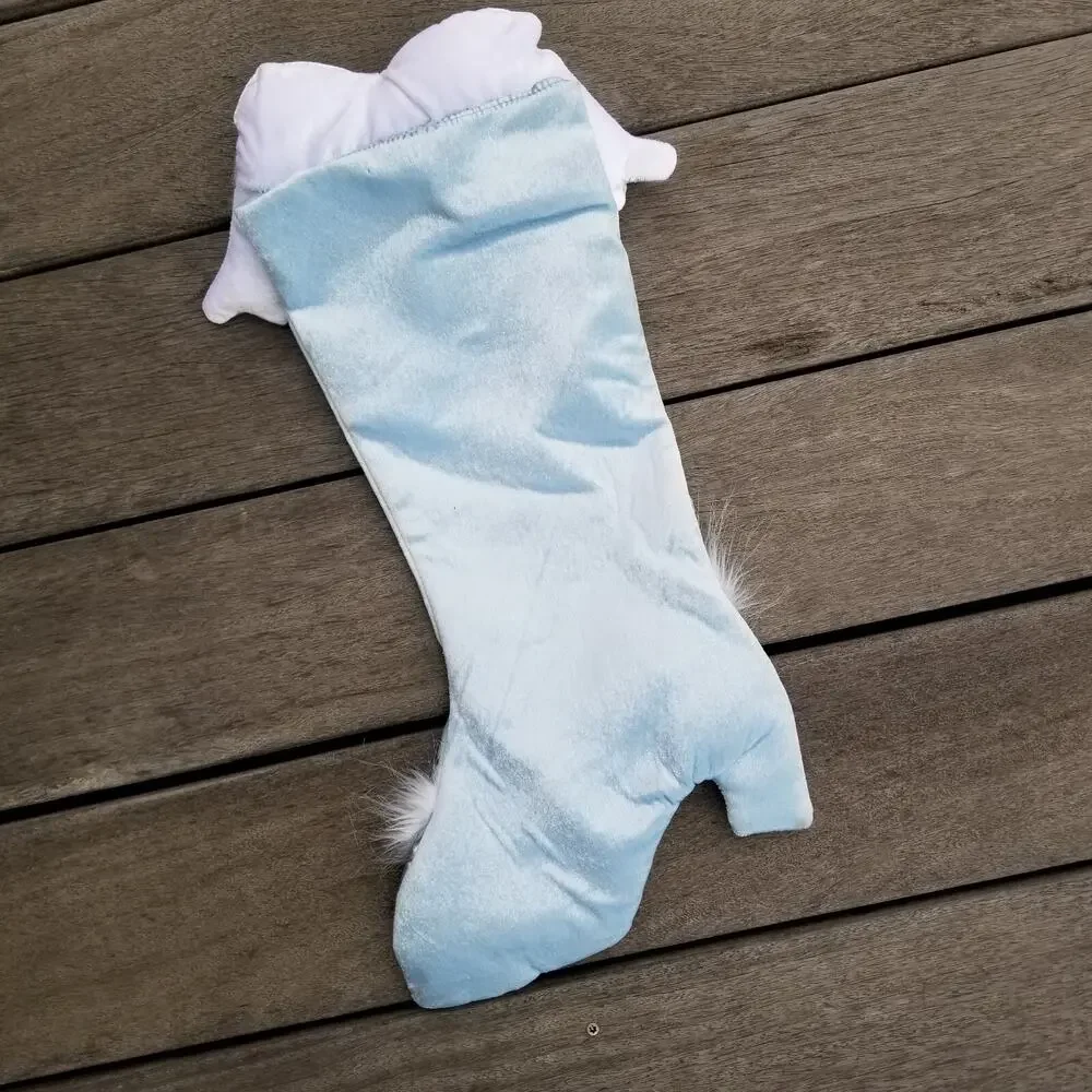 Angel Wings Christmas Stocking Dan Dee Faux Fur Trim Pale Blue Silver 17